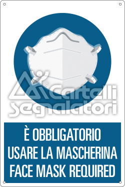 è obbligatorio usare la mascherina (su fondo blu) - face mask required - Coronavirus Covid-19